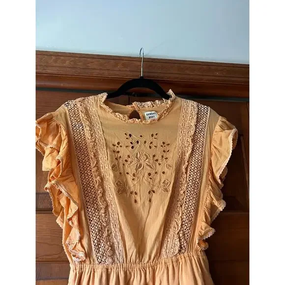 Aritzia's Sunday Best Womens Cottagecore Orange Harriet Ruffle Mini Dress Size 2 - Picture 3 of 9